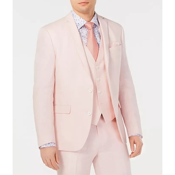 Bar Ill Mens Suit Jacket Blazer 42S Slim‎ fit Light Pink 100% linen E071034